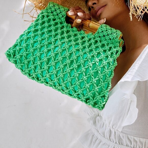Handbags - Green Vacation Women's Elegant Ladies Neon Hollow Out Crochet Bag